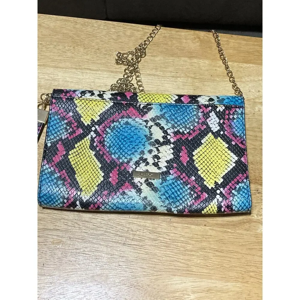 Aldo Snake Print Clutch Purse Envelope Crossbody Bag Colorful‎ Yellow Pink Black